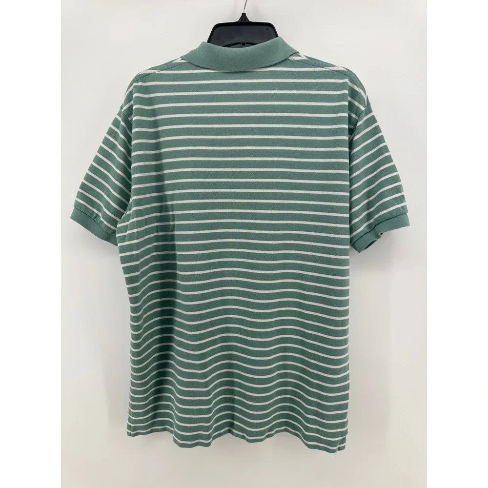 Polo Ralph Lauren Men XL Green White Striped Short Sleeve Cotton Polo Shirt